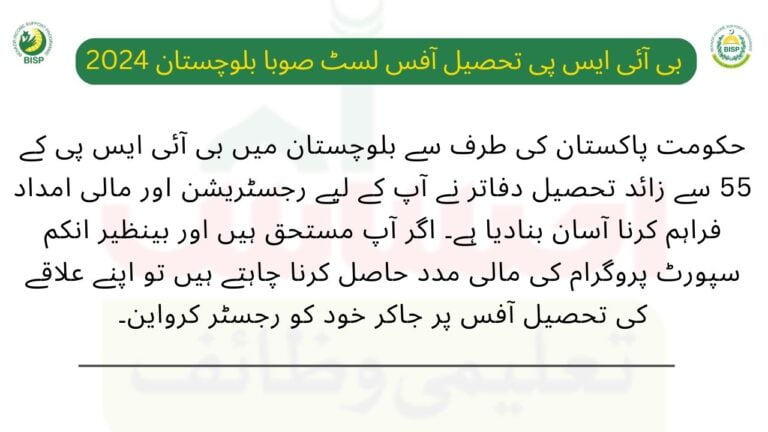 BISP Tehsil Offices List for Balochistan