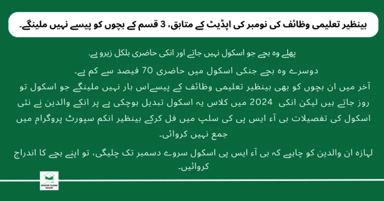 BISP Latest Update Regarding Taleemi Wazaif Payment BISP new update for taleemi wazaif students